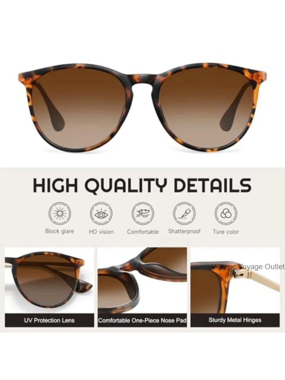 Retro Polarized Round Sunglasses with UV Protection, Lightweight Metal Frame